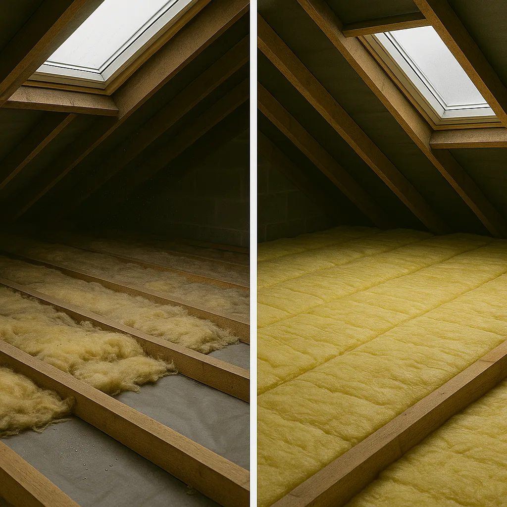 Before and after comparison of loft insulation upgrade